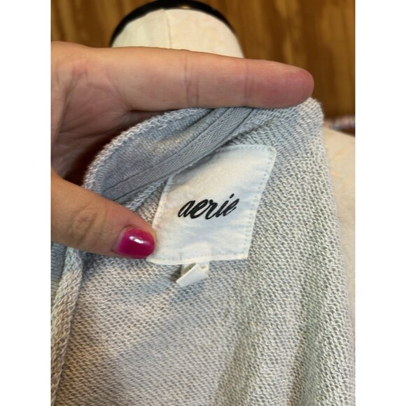 Aerie Lace Up Oversized Crew Sweatshirt Grey Long Sleeve Distressed Sz L - Picture 9 of 13